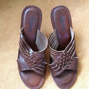 MICHAEL KORS BROWN/ESPRESSO SANDALS SIZE 8 LEATHER 4" HEEL